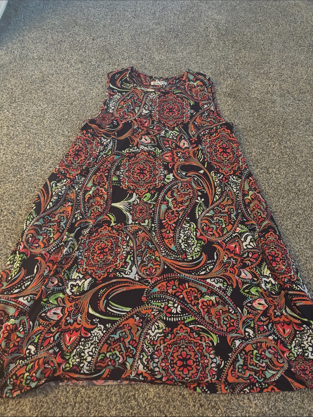 Artisan Ny Sleeveless Paisley Midi Dress - Black, Coral & Green